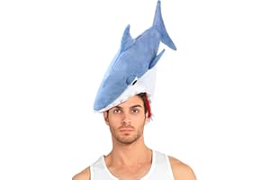 GlamRays Chapeau de requin, bonnet en peluche rieuse, chapeau de costume pour décoration de fête d'anniversaire de requin, bleu, L