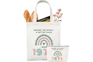 GIFTGEM 50th Birthday Gifts for Women, Bag Sets Women with Makeup Bag&Canvas Tote Bag, Simple and Elegant Gift Bags for Mum, Sister, Coworker, Nun, Wife, Friend (2 PCs)