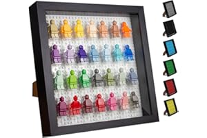 Tapeera Black Wooden Minifigure Display Case - Memorabilia Display Case for Figures - 11 x 11 Inches Shadow Box Frame - for Wall and Table Top - with Dust Protection - Holds Up to 28 Figurines