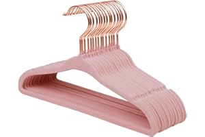 ‎MANGOTREE ManGotree Baby Samt Kleiderbügel mit Roségold-Haken, 28cm Kinder Größe, 360 Grad drehbar, Ultra dünn und kein Schlupf Design, 15 Pack (Hellrosa)