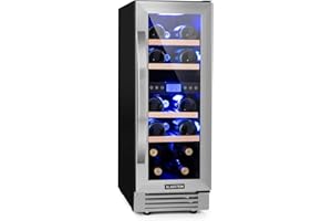 Klarstein Vinoteca, Nevera para Vinos con 2 Zonas Refrigeración, Botellero Puerta Cristal para Vino, Proseco, Expositor Interior y Exterior, Panel Táctil, 53 L., Vinoteca Capacidad 17 Botellas