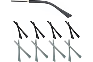 OPUGIT Eyeglass Replacement Temples, Silicone Eyeglass End Tips Ear Sock Pieces Tube Sleeve for Thin Metal Eyeglass Legs, 8 Pairs,Black/Grey