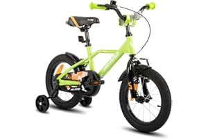 HH HILAND Hiland 12/14/16/20 Zoll Kinderfahrrad, Jungen Fahrrad für 3-10 Jahre, mit Stützrädern, Kinderfahrrad mit Handbremse und Rücktrittbremse, Schwarz/Grün/Blau/Orange