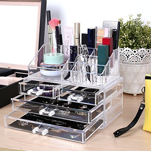 HOMFA Elegant Kosmetik Organizer Make up Kosmetik Aufbewahrung Makeup mit 4 Schubladen und 16 Abteile - 6