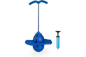 Relaxdays Salterello per Bambini, Pogo Stick con Palla Salta-Salta e Manici, 100 kg, 74x39x29 cm, Gioco da Esterno, Blu