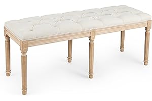 COSTWAY 120cm End of Bed Bench, Vintage Button-Tufted Upholstered Ottoman Bench Piano Stool with 6 Rubber Wood Legs, Long Footstool Dining Vanity Window Seat for Bedroom, Hallway, Living Room, Beige