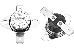 sourcing map 2pcs KSD301 Thermostat 135°C/275°F 16A Normally Closed N.C Adjust Snap Disc Temperature Switch for Microwaves,Oven,Coffee Maker,Bakelite Material