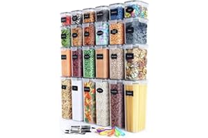 SHJOEE 24 szt. hermetycznych pudełek do przechowywania kuchni, szczelne plastikowe słoiki na żywność z pokrywką do przechowywania ziaren makaronu mąki 0,8 l 1,4 l 2,0 l 2,8 l