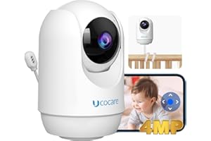 UCOCARE Baby Monitor Camera, 4MP Baby Monitor Video Audio, Monitoraggio temperatura e umidità, Rilevamento pianto & movimento, Ninne nanne, Tracciamento Automatico, 360° rotazione, Visione notturna