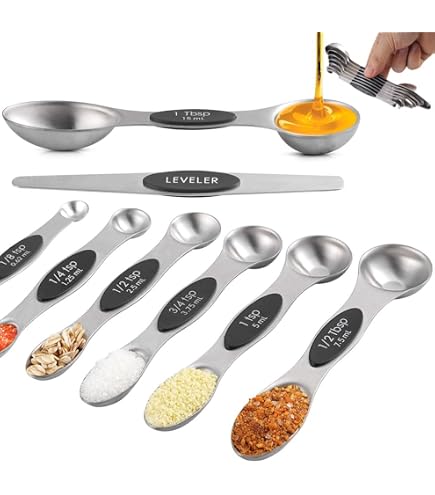 Set di misurini magnetici in acciaio inossidabile con livellatore-9 misurini impilabili per tazze da forno e cucchiai, accessori da cucina per appartamenti essenziali, adatti in barattoli di spezie