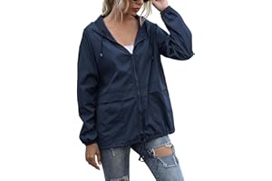 ERZU Giacca a Impermeabile da Donna Impermeabile Leggera e Ripiegabile con Cappuccio per Escursioni all'aperto