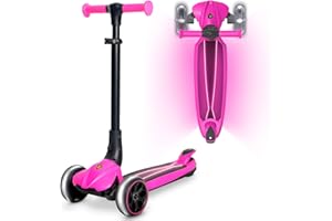 KICK'N'ROLL Kicknroll Kids Scooter 3-Wheel for Kids Ages 3-8 with Light-Up Wheels and LED Deck, 4-Level Height Adjustable, Foldable, Lean-to-Steer, Kick n Roll