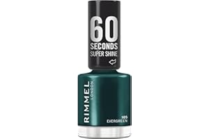Rimmel 60 Seconds Super Shine Nail Polish, 105 Evergreen, Quick-Dry Nail Polish, Ultra-Shiny Finish, Easy to Apply, Vibrant Colour, Long-Wearing, Clean and Improved Formula, Vegan, 8ml