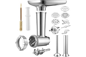 Accessoire pour hachoir à viande Kenwood, accessoire de hachoir à viande Gdrtwwh compatible avec tous les batteurs sur pied Kenwood, comprend 2 tubes de farce à saucisses, 4 écrans et 1 adaptateur