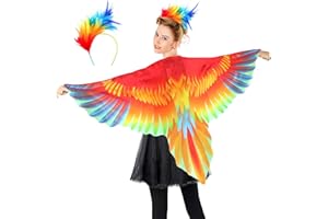 iROLEWIN Bird-Wings-Parrot-Costume for Adults Mardi Gras Headband for Women Feather Cape Big Eagle Dress-Up Shawl Party Gifts