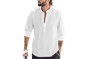 YAOBAOLE Chemise Lin Homme Manches Longues Été Mao Décontractée Henley Shirts de Plage Classique