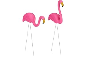 relaxdays Fenicottero Decorativo, Set da 2, Arredo da Giardino, Fascino Tropicale, in Plastica e Metallo, 2 Misure, Pink
