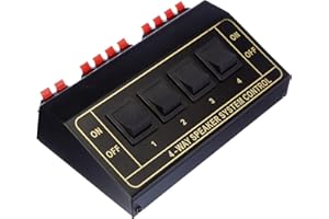 CABLEPELADO Selector de Altavoces Estéreo, Conmutador de Altavoces para 4 Pares de Altavoces, Conmutador Speaker, 175 mm Ancho x 114 mm Alto x 49 mm Fondo, Sección Cable MAX 2,5 mm², 4 Salidas
