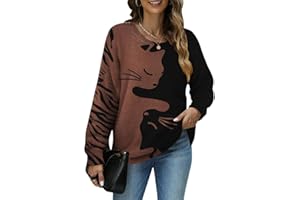 Janein Damen Pullover Oversize Lang Strickpullover Herbst Winter Rundhals Sweater mit Blumenmuster Weihnachtspullover JS01DE