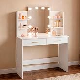 Marctani Makeup Vanity with Light Easy Assembly - Compact Vanity Desk with Mirror of 10 Dimmable LED Lights - 2 Drawers and 6