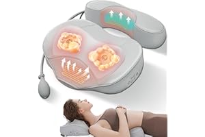 FOFUTFOCIS Back Neck Massager with Heat, Shiatsu Massage Pillow with Deep Tissue Kneading Nodes and Airbag, 2 in 1 Electric Shoulder Waist Muscle Massager for Pain Relief, Gift for Her and Him