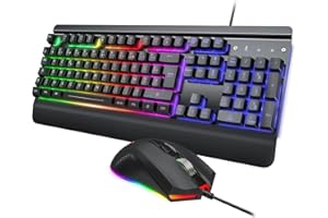 ANSTA Combinación de Teclado y ratón de Juego, retroiluminación Arco Iris / 4200 dpi, para Jugadores de PC de Windows