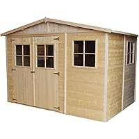 TIMBELA Holz Gartenschuppen MIT IMPRÄGNIERTEM Boden - Abstellkammer mit Fenstern - H226x318x220 cm/6 m² Naturholz…