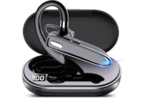 EUQQ Bluetooth Single wireless Headset Handsfree Earpiece for phone, V5.3 in-Ear Headphone with Microphone,USB-C Charge, Waterproof Earphones for Driving/Business/Office with Android/iOS，Laptop