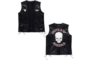 NET TOYS Veste de Rocker Gilet en Cuir M/L 52/54 Veston de Biker tête de Mort Gilet de Motard crâne Gothique Blouson Hard Rock Skull Similicuir déguisement de Carnaval Accessoire