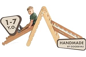 GOODEVAS 3 in 1 Montessori Wooden Toddler Climbing Frame Set - Kids Pickler Triangle, Baby Slide & Climbing Frames Indoor Playground - Wooden Baby Gym Set for Ages 1-3 Years