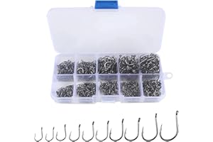 RTRTGS 500 Ami da Pesca, 10 Misure Set di Amo da Pesca in Acciaio al Carbonio con Occhi Gancio, con Scatola di Plastica per la Pesca D'Acqua Dolce e Salata,tutto per la pesca,kit pesca