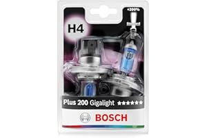 Bosch H4 (472) Plus 200 Gigalight Halogen Headlight Bulbs, 12 V 60/55 W, 200% more Light - Socket Type P43t - Pack of 2 Replacement Car Light Bulbs