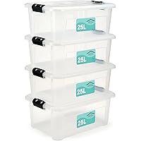 Pack Of 4 Plastic Storage Box Clear,Stackable Heavy Duty Multi-Purpose Stacking Strong Container,Boxes Lid Black Clip Lock Ha