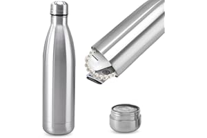WANDGU Scomparto Nascosto Segreto Bottiglia Acqua in Acciaio Inox : 750ML Bottiglia di Denaro SegReta Safe Stash, Contenitore Segreto per Bottiglie d'Acqua per Oggetti di Valore, Carte, Chiavi