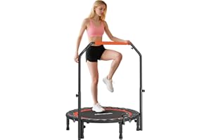 ‎SPORTNOW SPORTNOW 102 cm Fitness-Trampolin mit LCD-Monitor, Faltbar Mini-Trampolin für Erwachsene, Fitness-Rebounder mit 4-Fach Höhenverstellbarer Haltegriff, bis 150 kg