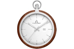 KingCorey Orologio da tasca al quarzo da uomo classico liscio vintage in acciaio inossidabile e legno di sandalo numeri romani personalizzati