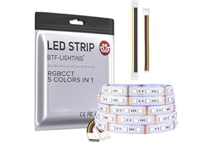 BTF-LIGHTING RGBCCT 5 Couleurs en 1 LED 5050SMD RGBWW RGB+Dimmable Température de Couleur Accordable 2700K-6500K 5M 60LED/m 300LEDs Ruban Lumineux LED Multi-Couleurs IP65 DC12V Pour Décoration