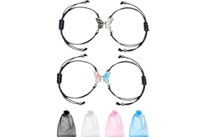 TAFACE 2 pares de pulseras de la amistad, 4 bolsas de hilo, pulseras de mariposa, pulseras de cuerda ajustables, adecuadas para parejas, buenos amigos, 17 centimeters, Zinc