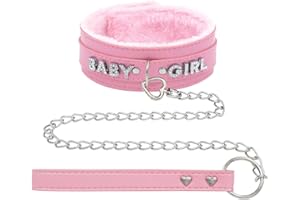 ADEMISHIA Pink Fluffy Choker Necklace For Women, Soft Plush Leather Collar With Rhinestones Letters Punk Gothic Cosplay Jewelry