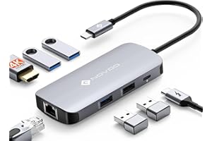 NOVOO Hub USB C 4K@60Hz HDMI Ethernet Gigabit 7 in 1 Adattatore USB C con 4K HDMI, 100W PD, 4 USB-A Porta Docking Station USB C compatibile con iPhone 15 Pro Max/MacBook Pro Air M2 M1/HP/Surface