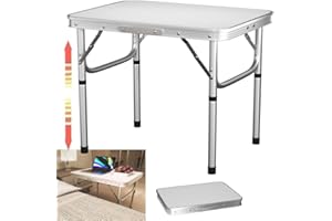 AUTOFU Lightweight Folding Table, Extra Strength Camping Buffet Trestle Table for Indoor Outdoor, Adjustable Height, Aluminium Folding Table, White - 60 x 45 x 26cm/56cm