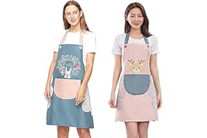 ERHUO 2 Pezzi Grembiule da Cucina Premium Grembiule da Cucina Impermeabile da Donna Grembiuli da Cucina Impermeabili con Tasca Grembiuli da Lavoro Regolabili per Caffetterie,Lavori Domestici, Barbecue