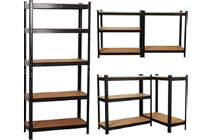 shine planet 5 Tier Garage Shelves Metal Storage Shelves, Heavy Duty Shed Storage Racking for Warehouse Workshop Office(Black,90x40x180cm)