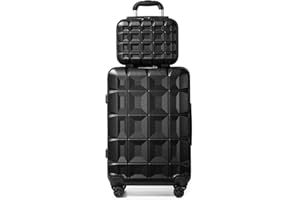 Kono Luggage Sets 2 Piece Hard Shell ABS Suitcase with TSA Lock Spinner Wheels Travel Carry On Hand Luggage 20 inch with Beauty Case (Black)