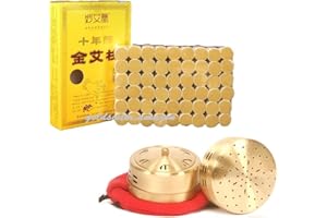 10-Years Purity 60:1 Ratio 54 Rolls Sticks Pure Moxibustion + 1 Copper Portable Smokeless Mugwort Moxibustion Moxa Box Round Shape Burner Set X'mas Gift [HRUS]