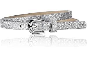 NiceYnn Ceinture Fine Cuir Imité pour Fille Garçon Réglable Laser Brillant Paillette 92cm Long pour Robe Jean Pantalon Anniversaire