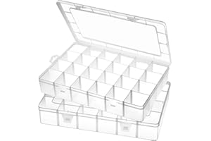 Gbivbe 2PCS 24 Grids Extra Large Plastic Craft Storage Box, Plastic Organizer Container Bead Storage Box with 24 Removable Grids Compartments for Earring Jewelry Seed and Small Parts
