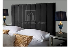 ELIXIR FURNITURE Portland Handmade Headboard Divan Bed Headboard | Plush Velvet Headboards for 4ft6 Double Size Bed | Elegant design with wooden material headboards for beds (Black, 4ft6 Double Height-36inch)