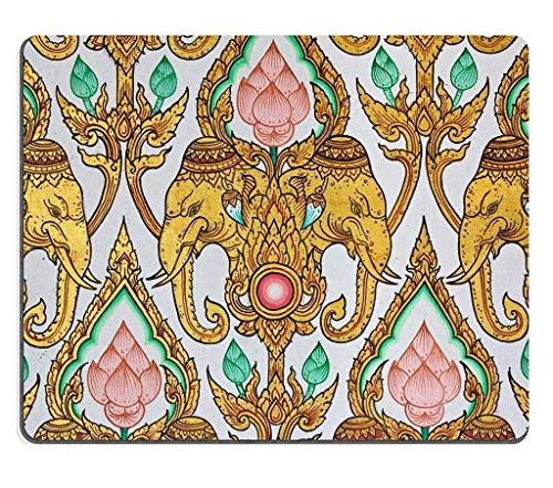 Preisvergleich Produktbild Naturkautschuk Gaming Mousepad Traditionelle thailändische Elefanten- und Lotosblume Musterdesign an der Wand im Tempel (Mauspad / Gaming-Mauspad)