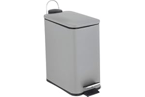 Optimal Products 5L Pedal Bin Slim Lid Soft Close Brush Holder Home Office Waste Paper Dustbin (5L GREY BIN ONLY)